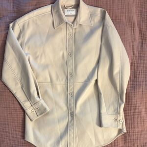 Babaton Off-White Leather Button-Front Shirt